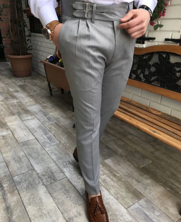 ASH GREY DOUBLE PLEATED BUCKLE GURKHA PANTS