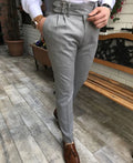 ASH GREY DOUBLE PLEATED BUCKLE GURKHA PANTS