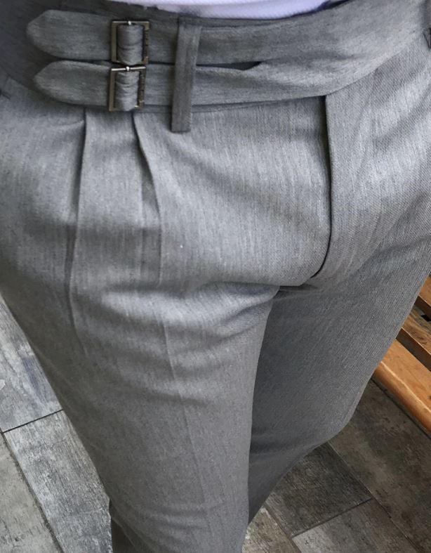 ASH GREY DOUBLE PLEATED BUCKLE GURKHA PANTS