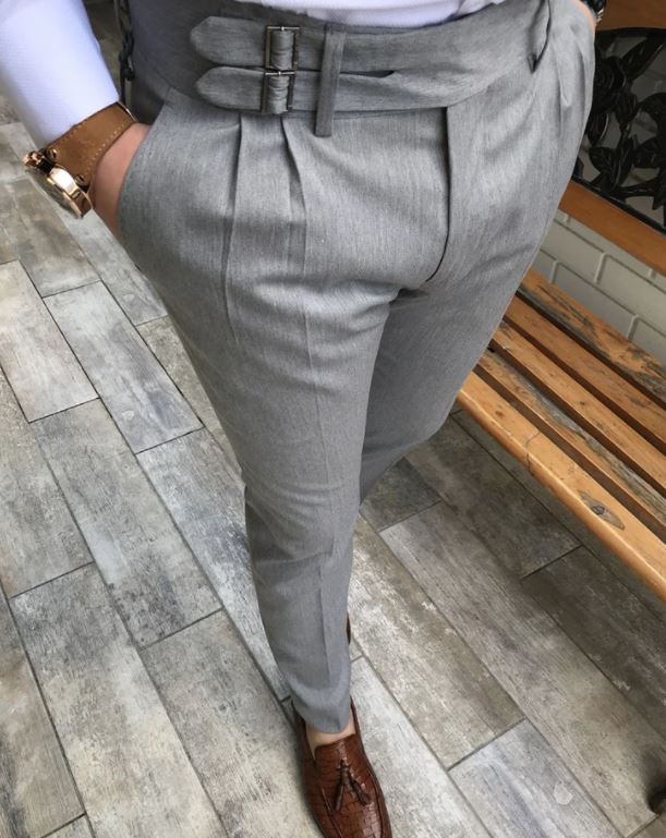 ASH GREY DOUBLE PLEATED BUCKLE GURKHA PANTS