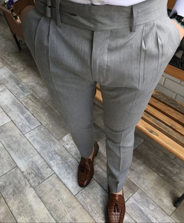 ASH GREY DOUBLE PLEATED BUCKLE GURKHA PANTS