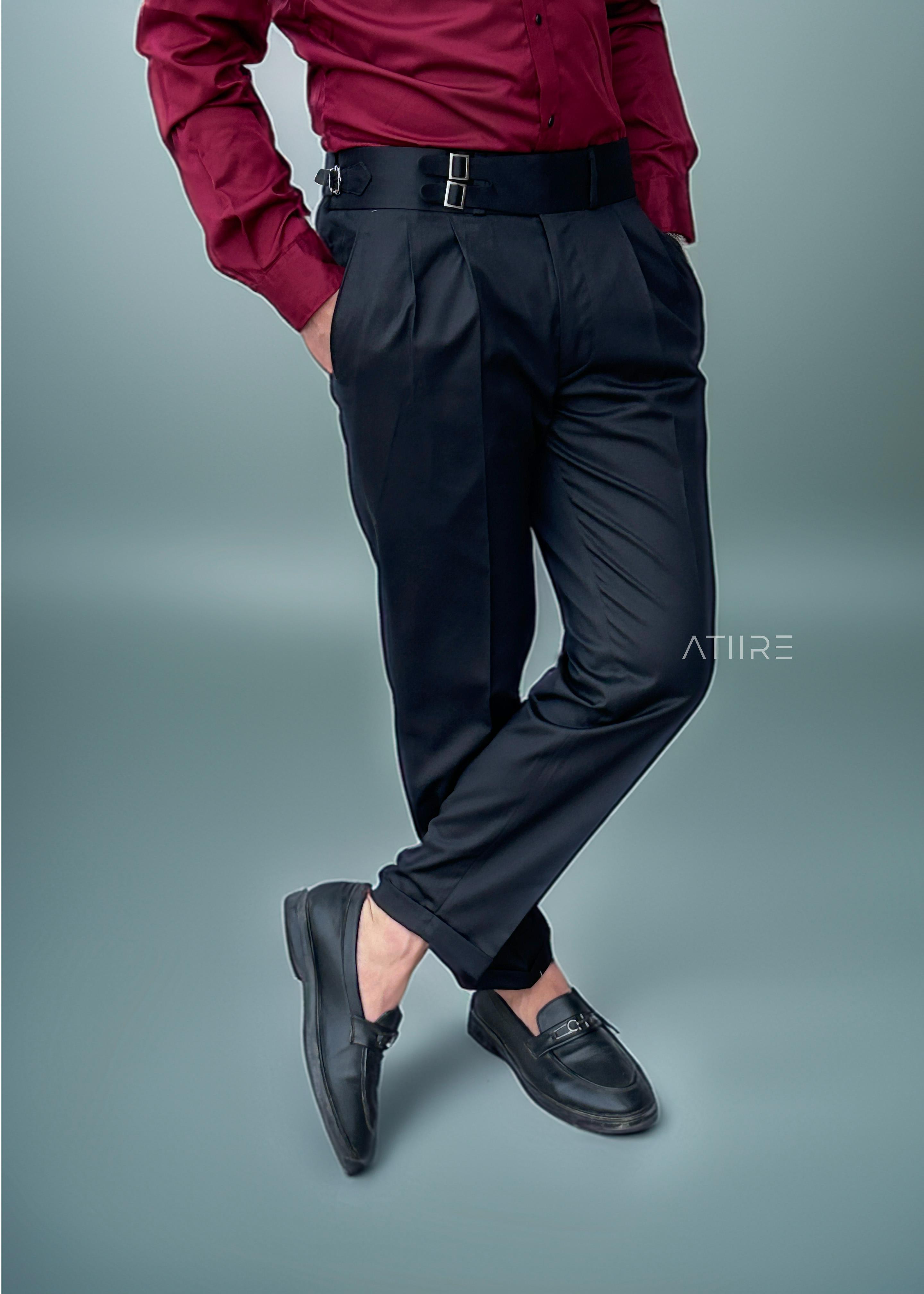 BLACK DOUBLE PLEATED BUCKLE GURKHA PANTS