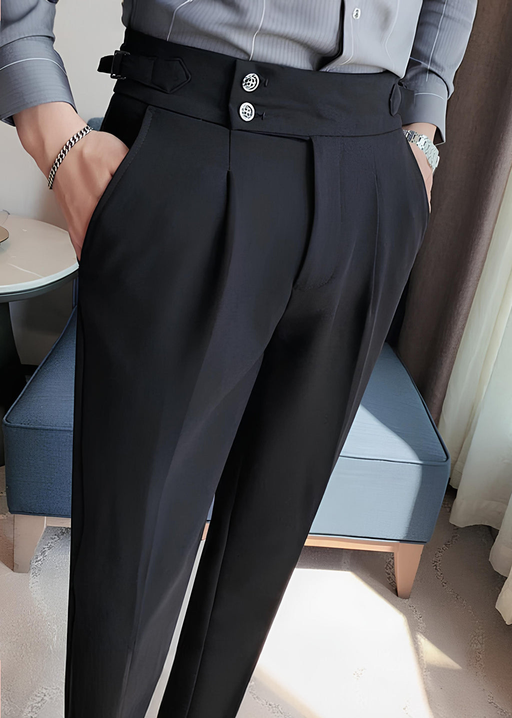 BLACK SIGNATURE BUTTONED GURKHA PANTS