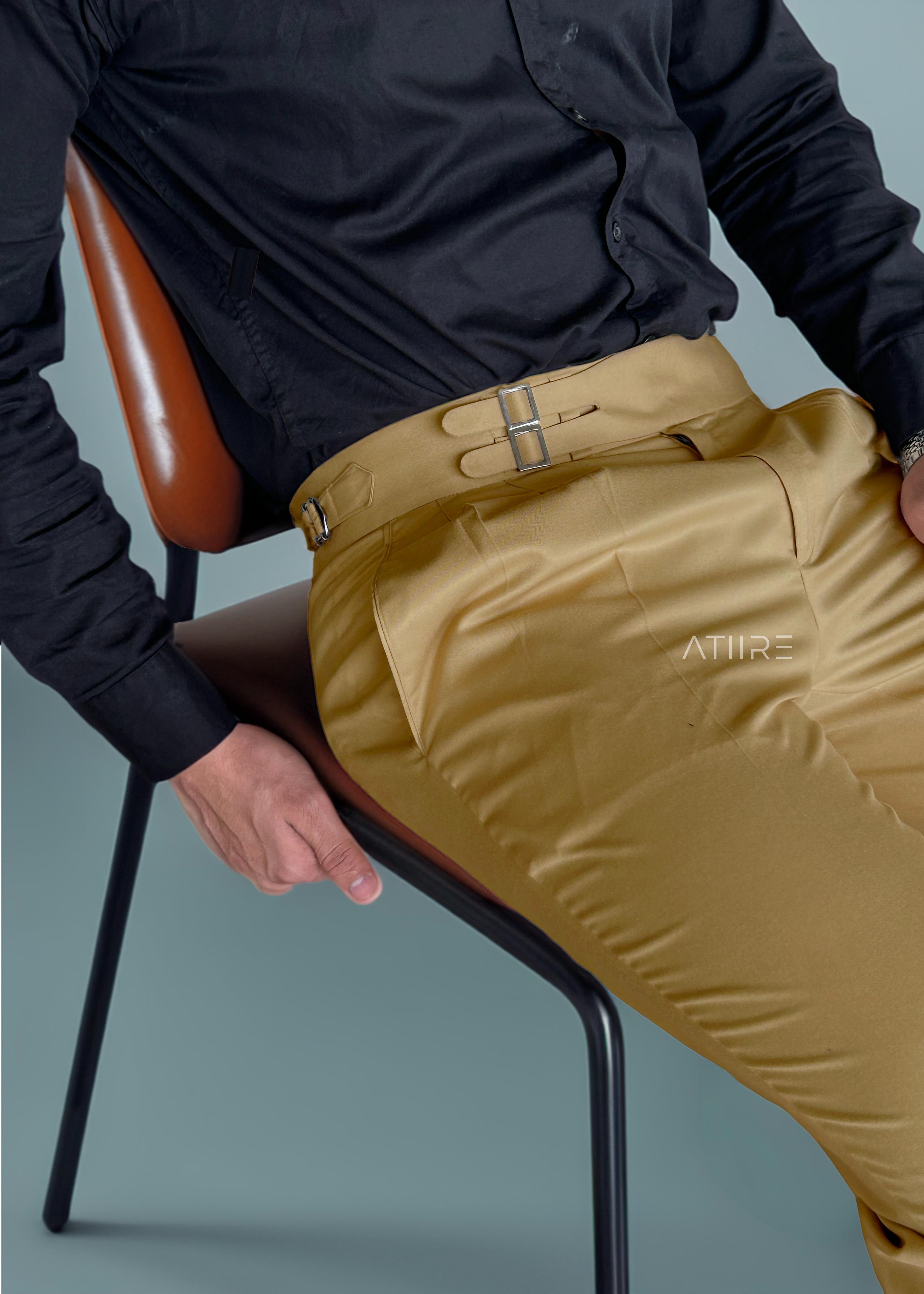 CAMEL BROWN DOUBLE PLEATED BUCKLE GURKHA PANTS