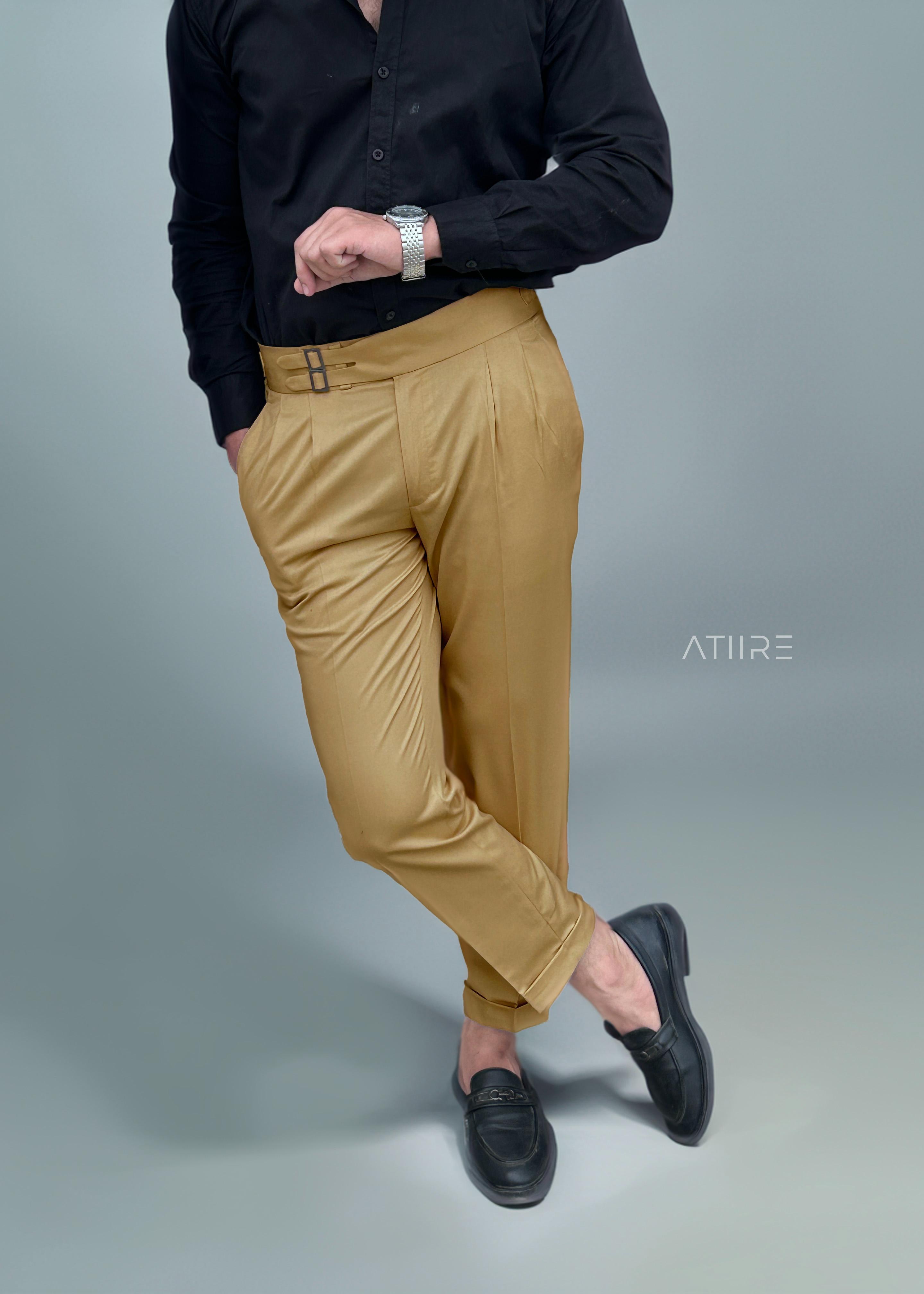 CAMEL BROWN DOUBLE PLEATED BUCKLE GURKHA PANTS