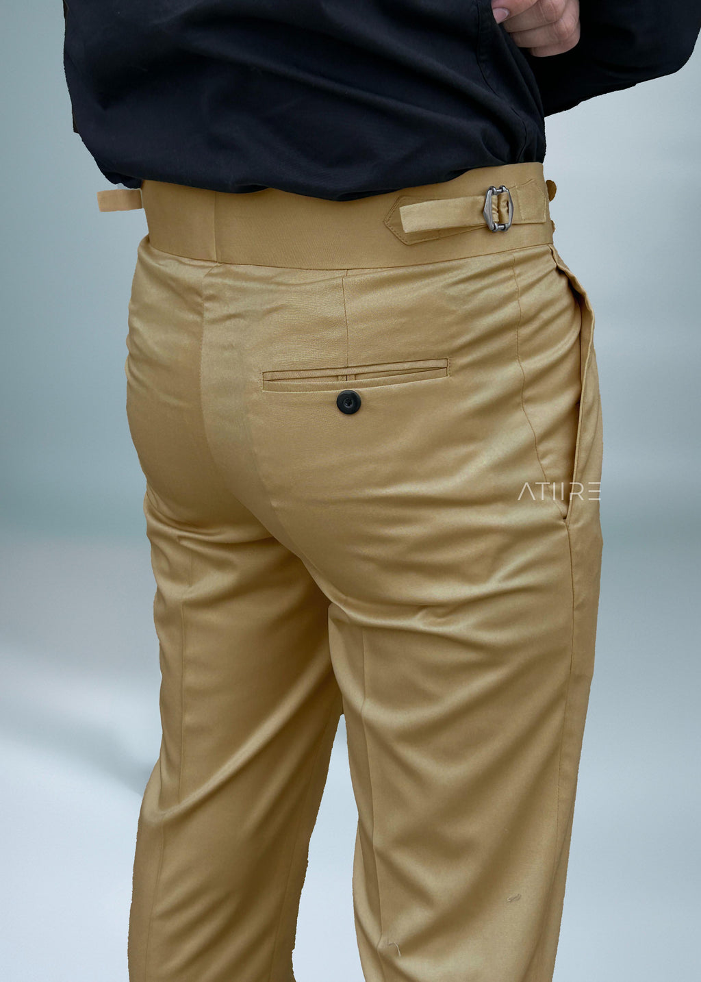 CAMEL BROWN DOUBLE PLEATED BUCKLE GURKHA PANTS