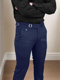 NAVY BLUE SINGLE PLEATED BUCKLE GURKHA PANTS