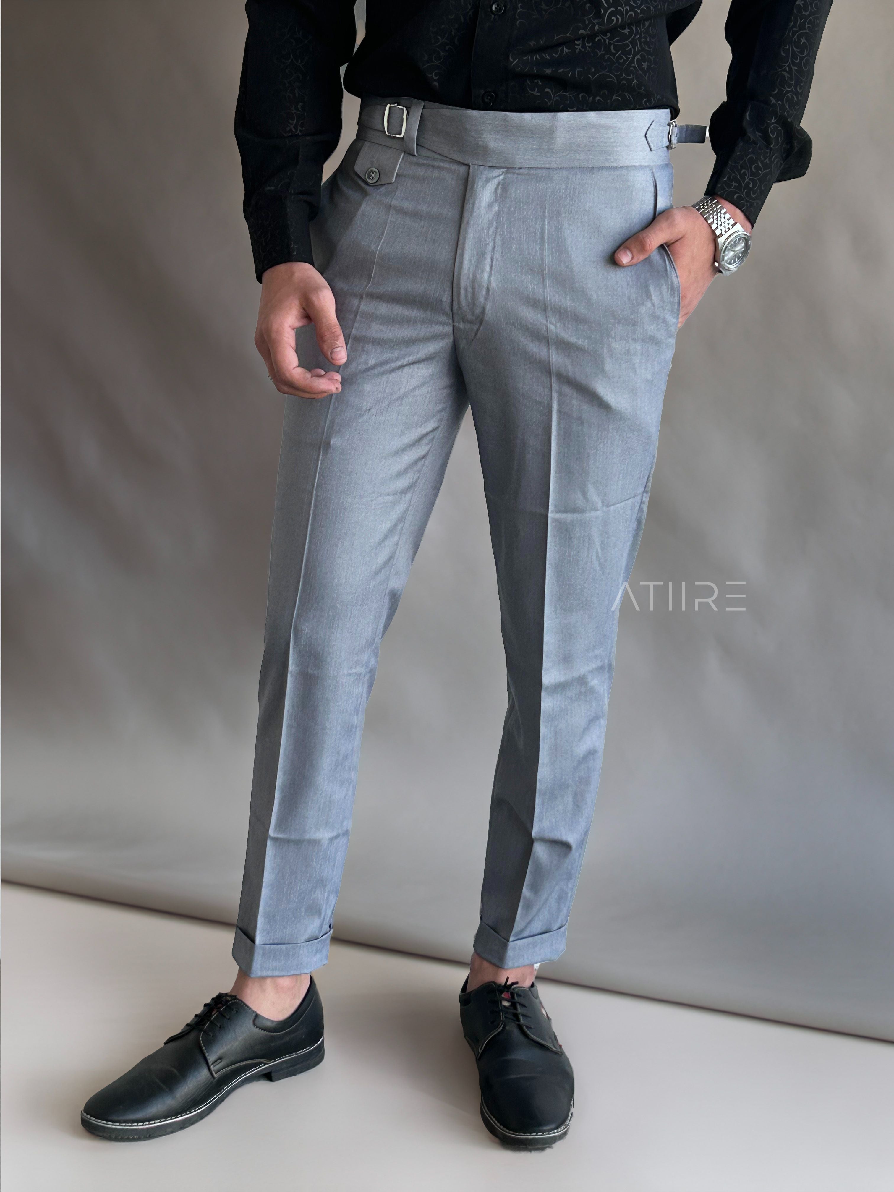 ASH GREY SINGLE PLEATED BUCKLE GURKHA PANTS