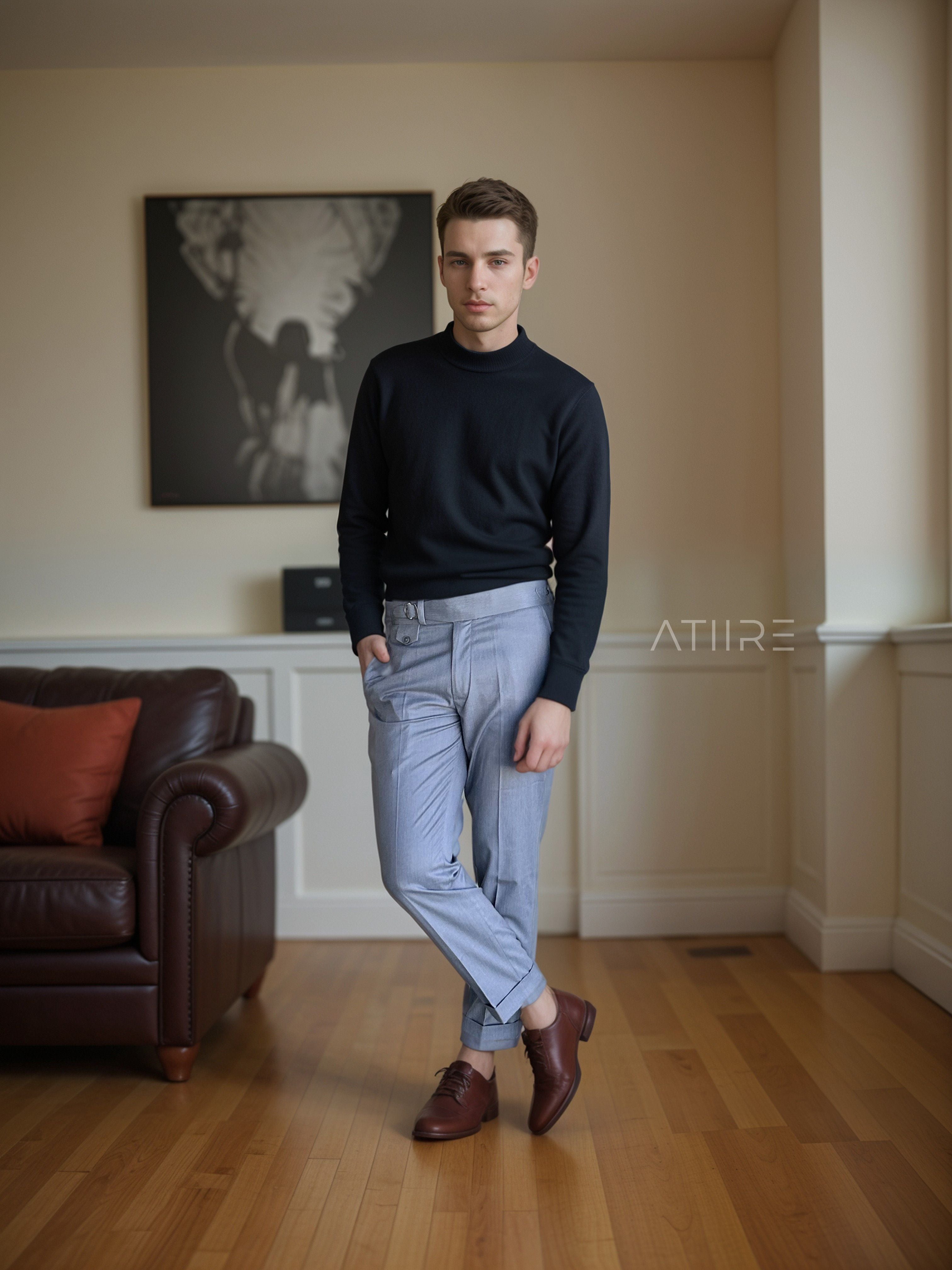 ASH GREY SINGLE PLEATED BUCKLE GURKHA PANTS