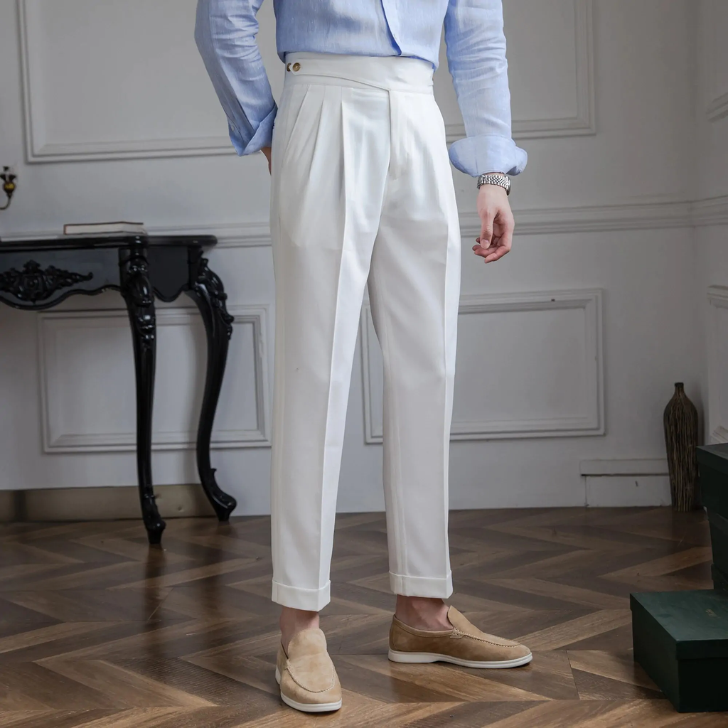 WHITE CLASSIC BUTTONED GURKHA PANTS