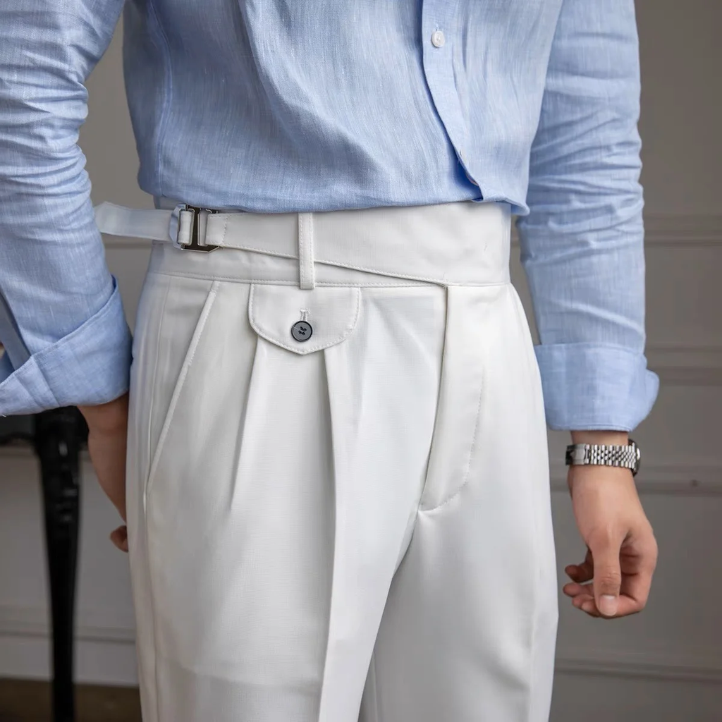WHITE CLASSIC SIDE BUCKLE GURKHA PANTS