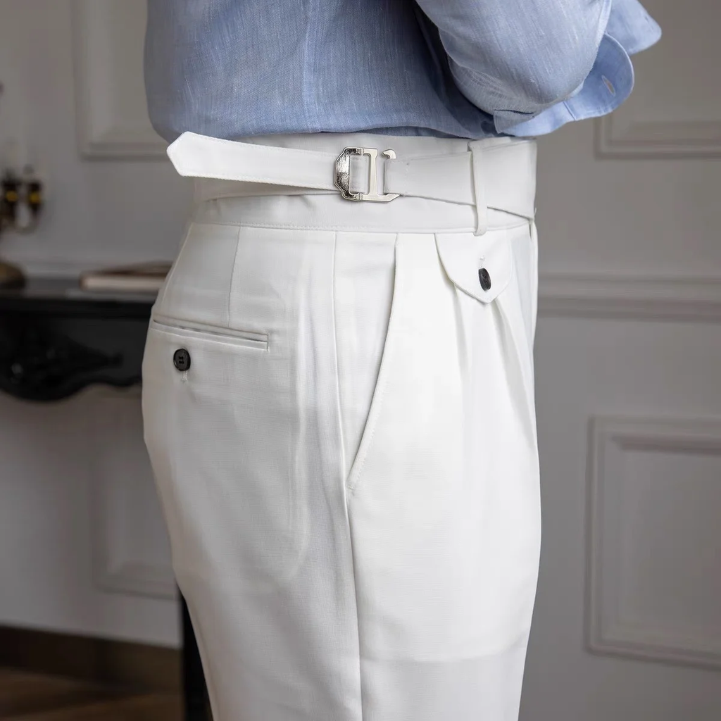 WHITE CLASSIC SIDE BUCKLE GURKHA PANTS
